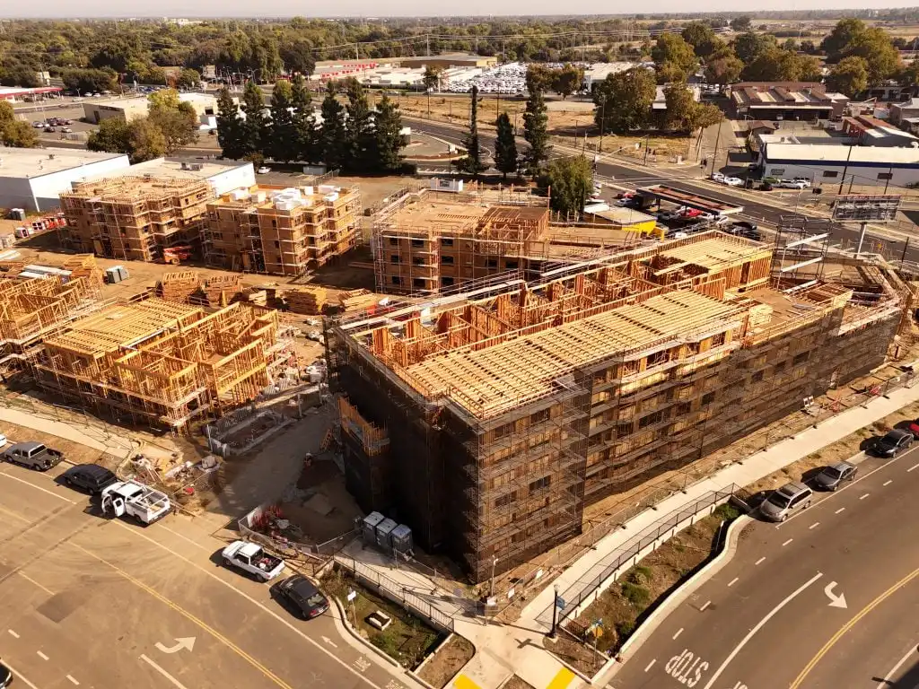 drone progress report at construction site in California